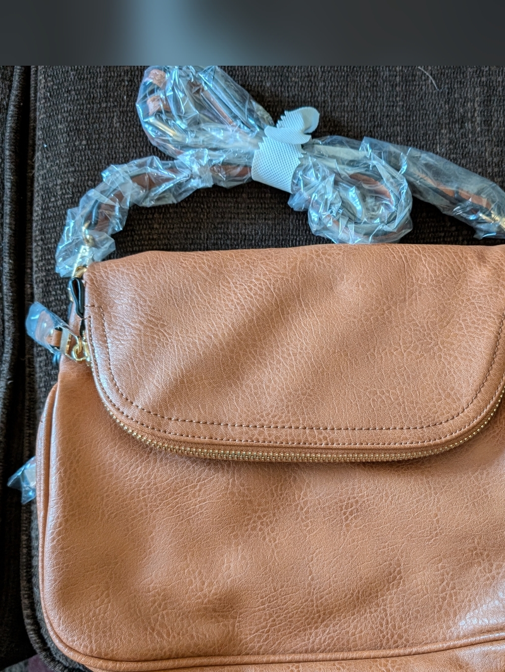 Moda Luxe Tan Faux-Leather Crossbody Bag